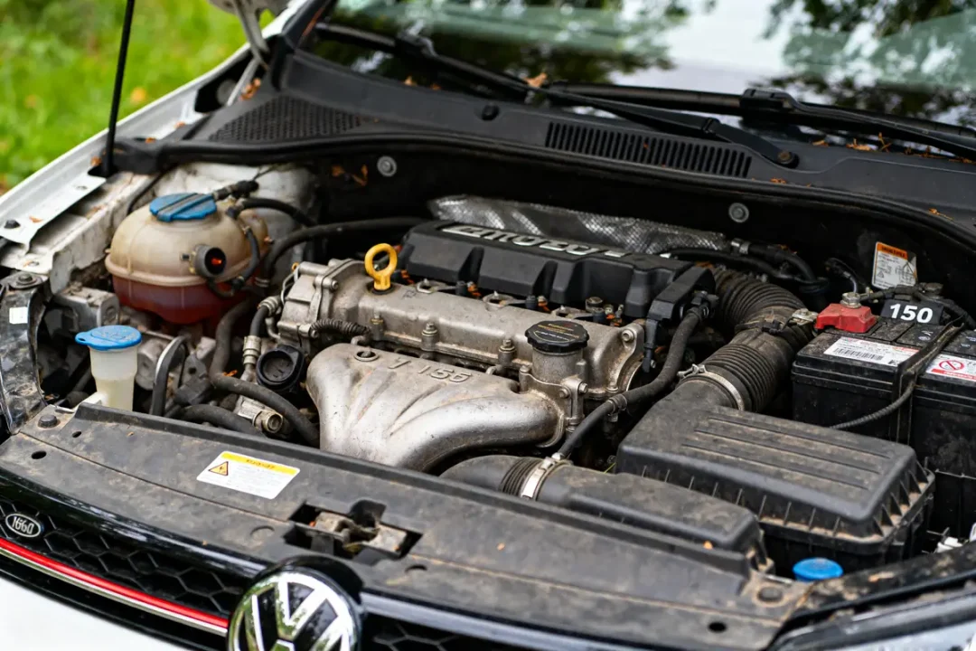Moteur Volkswagen sous capot ouvert démontrant la fiabilité du 1.5 TSI 150