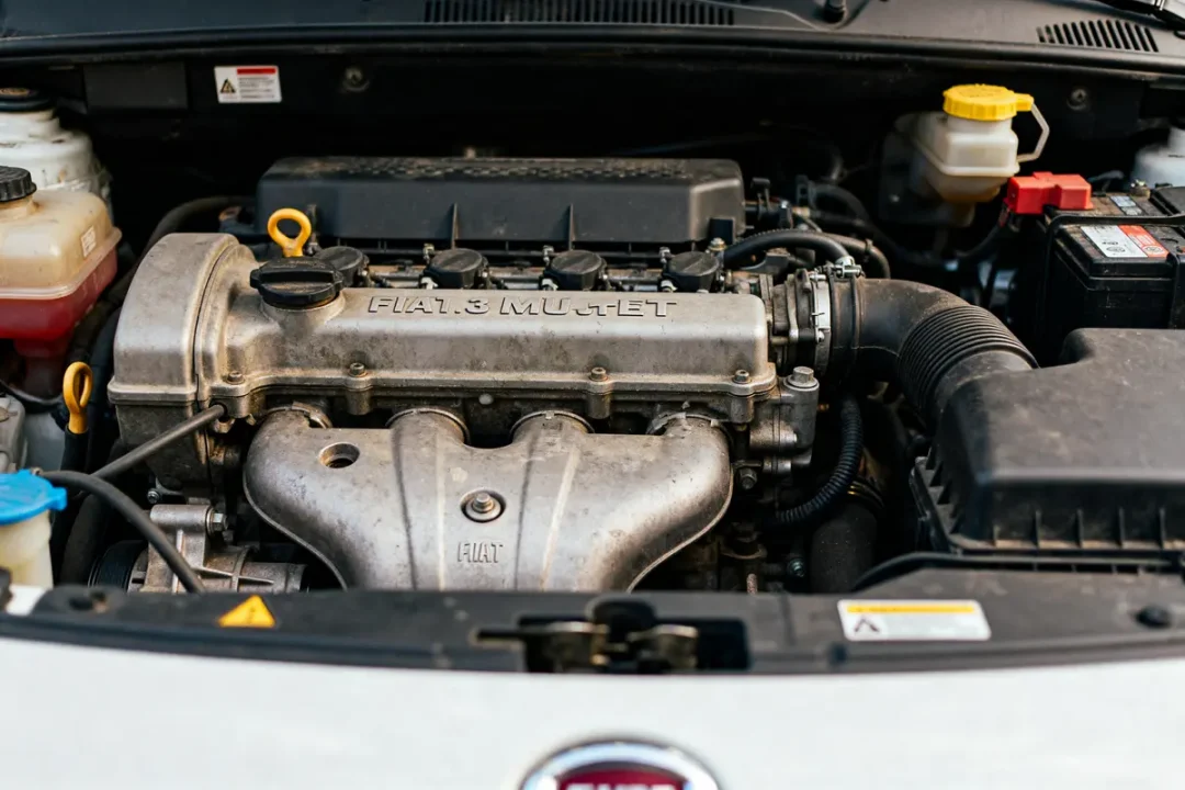 Moteur Fiat 1.3 Multijet dans un capot ouvert connu pour sa fiabilité robuste