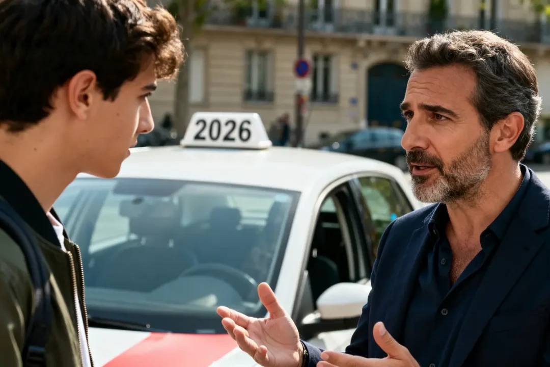 Un moniteur d'auto-école explique le salaire de moniteur d'auto-école à un élève attentif