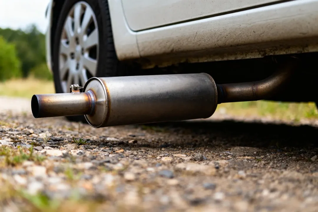Vue latérale d'un pot d'échappement de voiture illustrant le schéma de ligne d'échappement