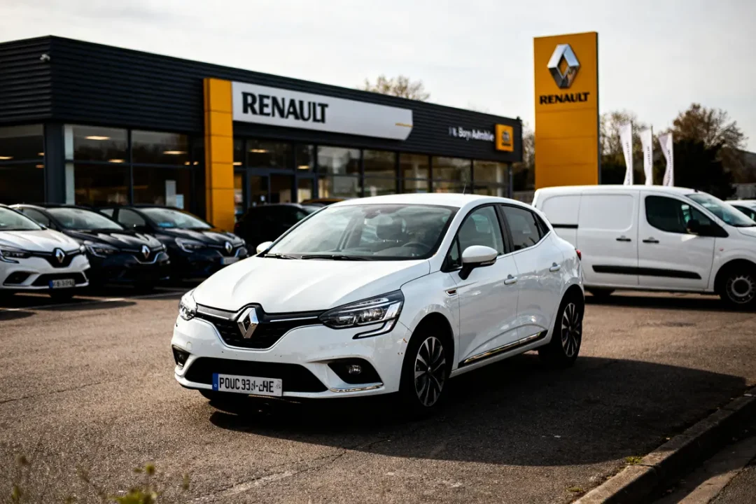 Concession Renault à Clermont-Ferrand exposant des véhicules neufs et d'occasion sur le parking