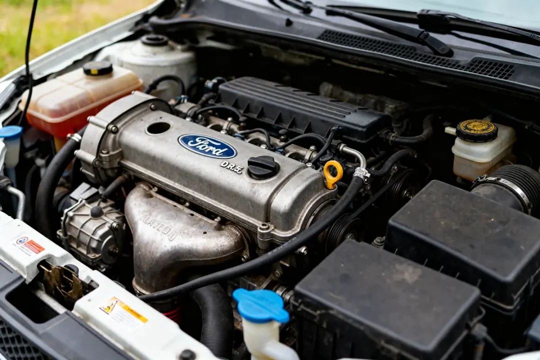 Vue détaillée du moteur 2.5 Duratec avec fiabilité accrue dans le capot d'une voiture