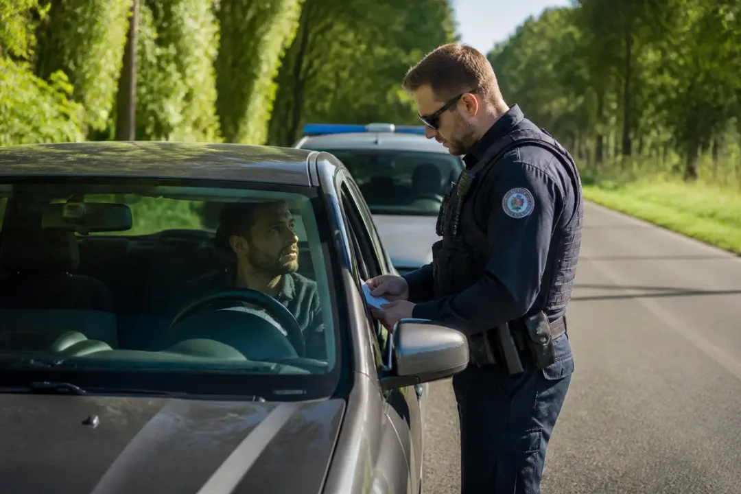 Agent de police contrôlant un conducteur pour excès de vitesse supérieur à 50 km/h témoignage