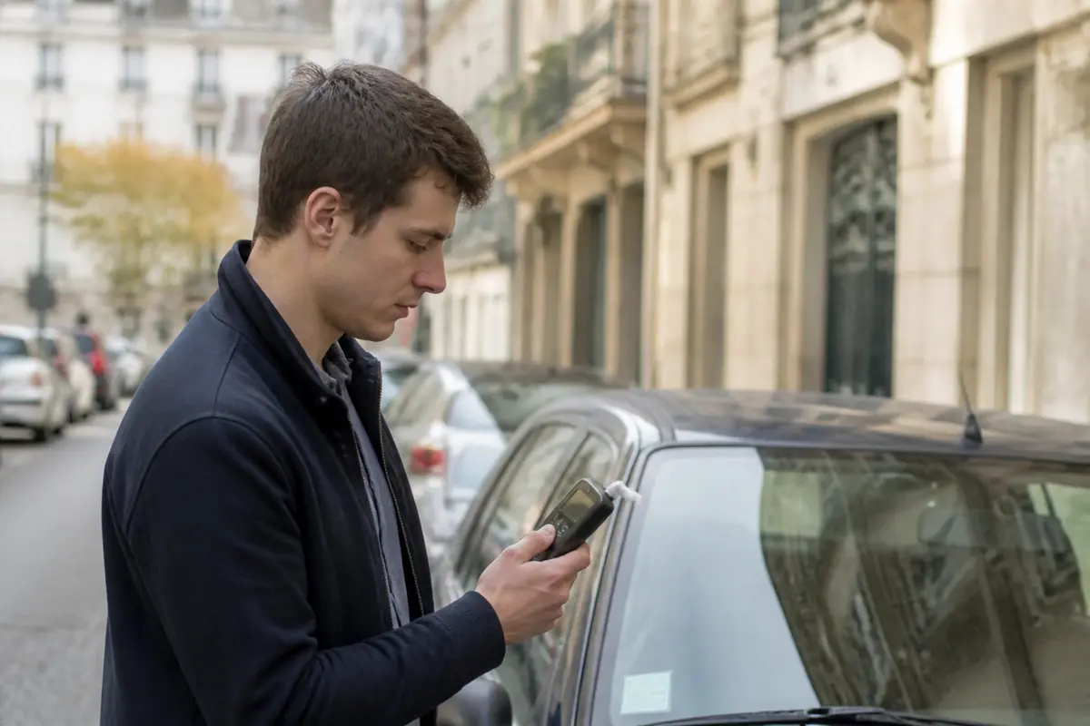 Un homme utilise un éthylotest pour vérifier le taux d’alcool autorisé pour jeunes conducteurs